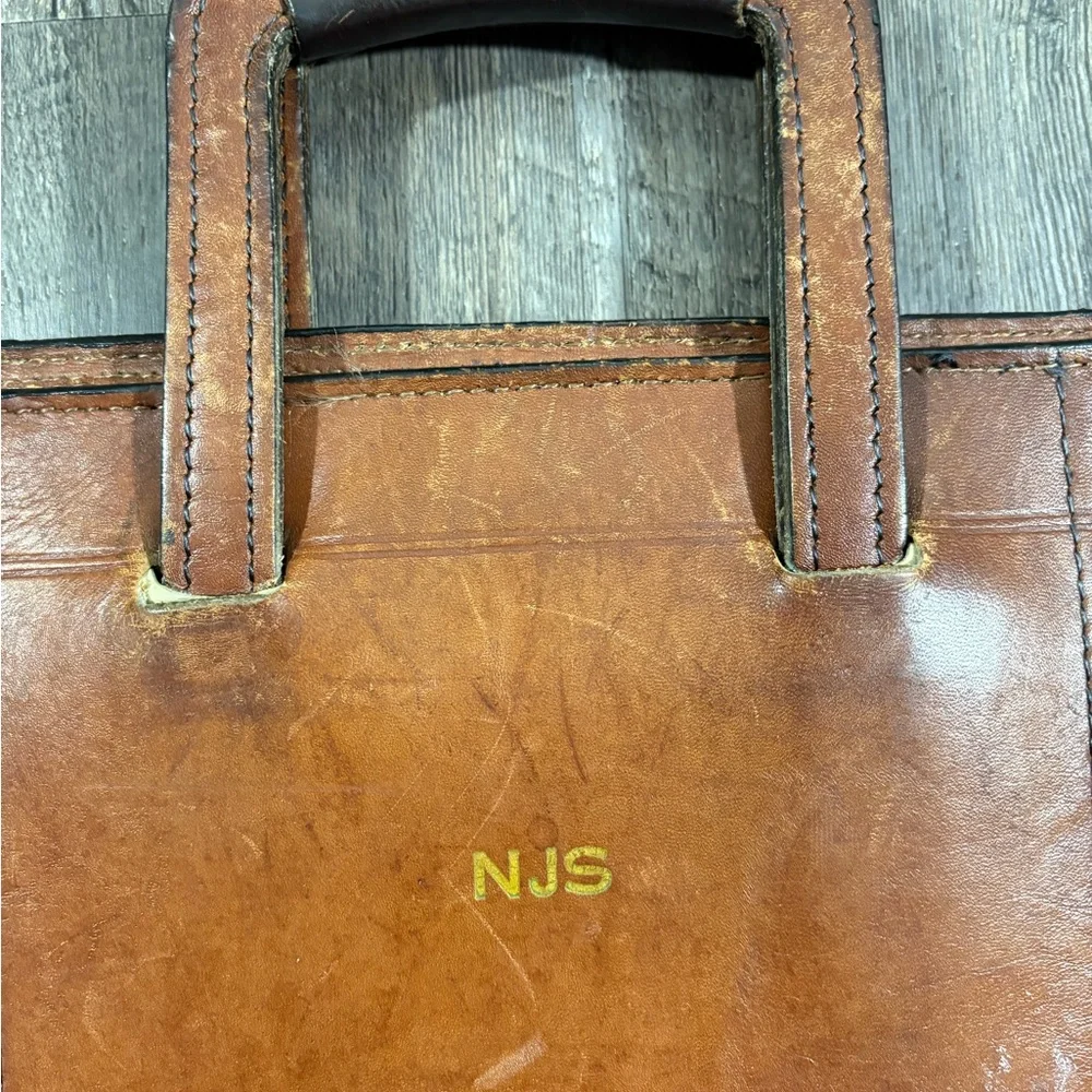 Vintage Schlesinger Brothers California Ranch Hide Leather Document Briefcase
